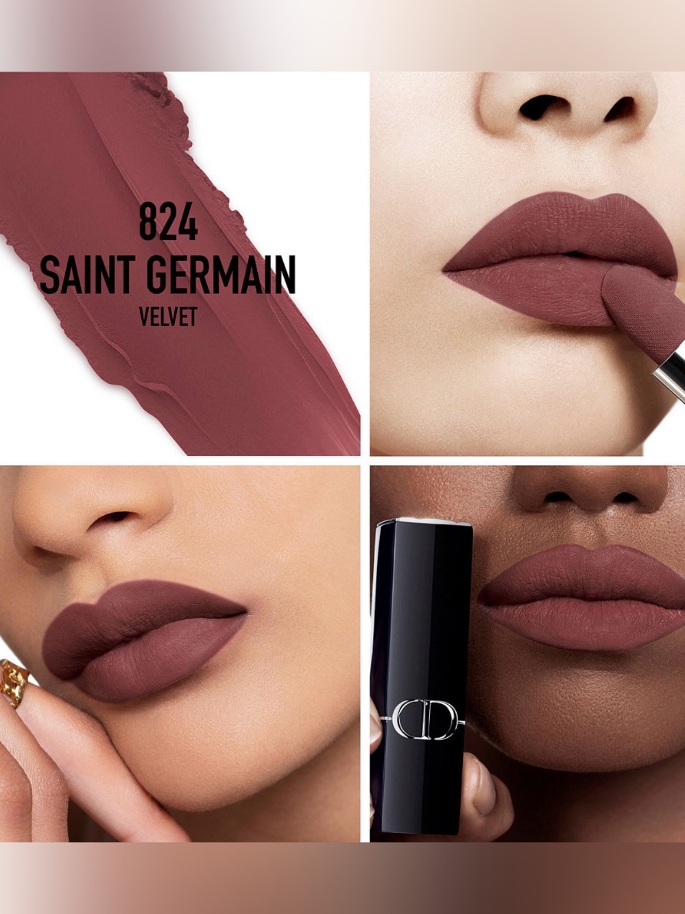 Dior Addict Rouge Couture Lipstick Plum Brown 824 Saint Germain Velvet Lips